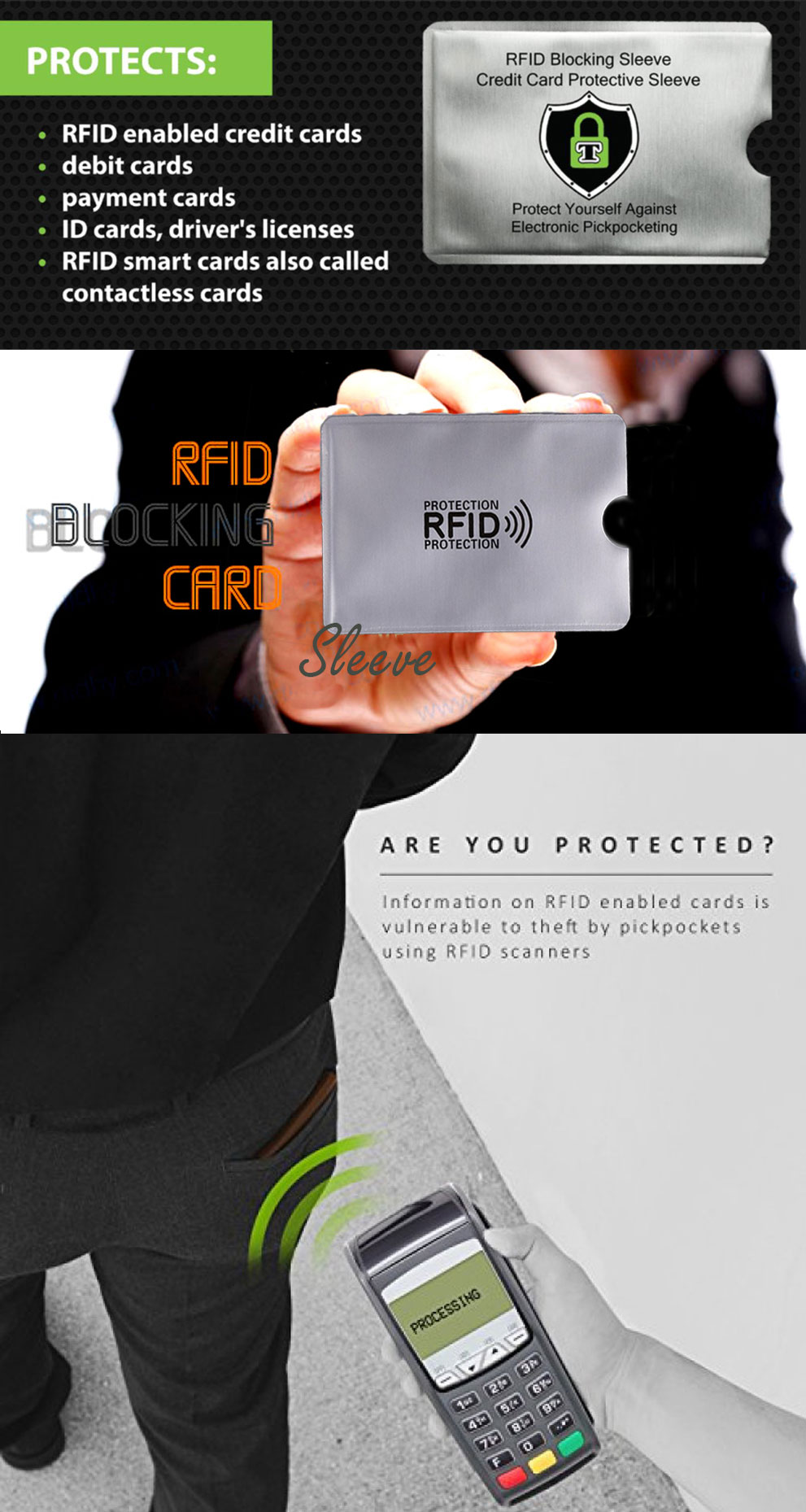 PVC or PE material Card Sleeve for blocking RFID Payment Card